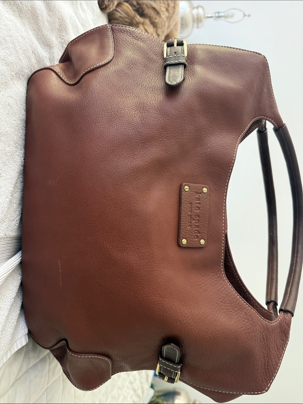 kate spade Brown Leather Hobo Shoulder Bag with Gold Accents
